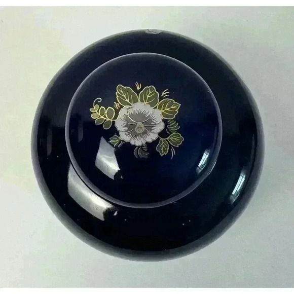 Vintage Royal Blue Porcelain Ginger Jar With Oriental Pheasant Scene EUC - Picture 5 of 12